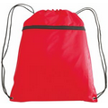Polyester Drawstring Backpack w/ Zipper Front Pocket - Blank (14"x19")